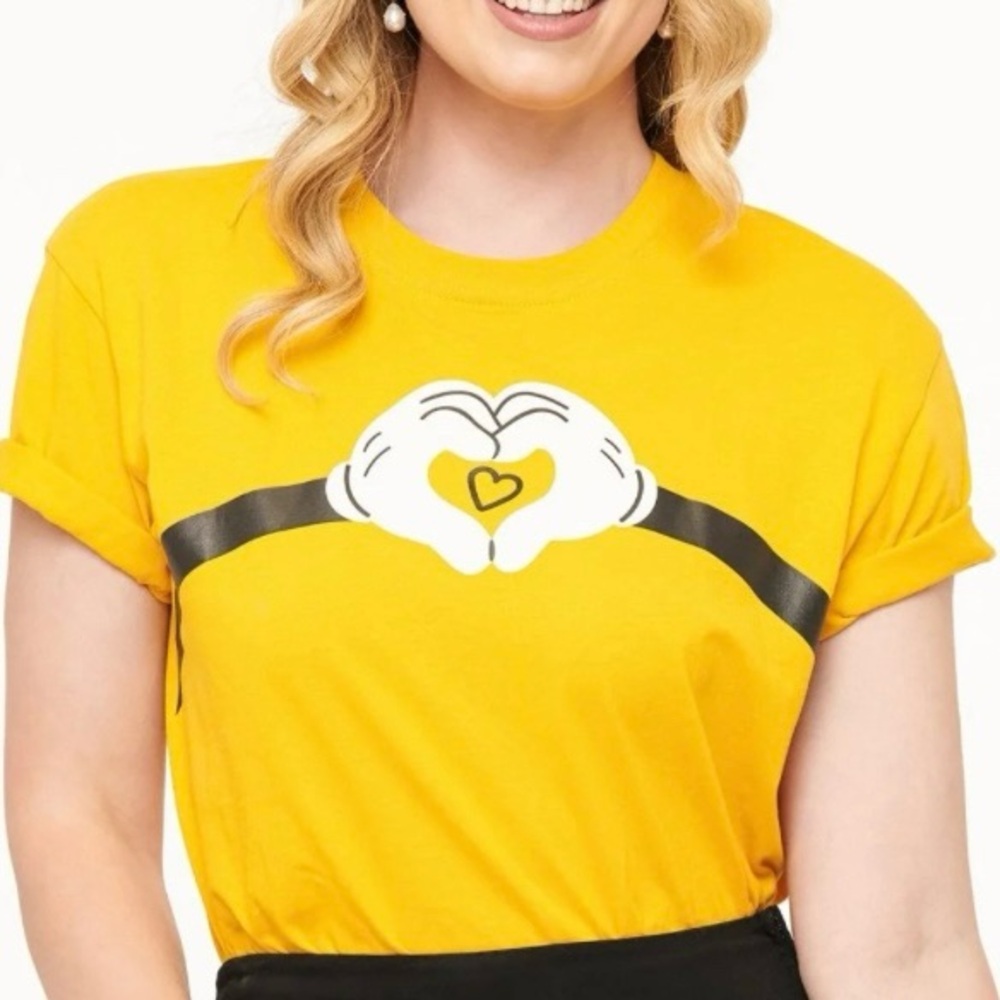 NEW Disney X Unique Vintage Yellow Mickey Mouse Heart Tee Short Sleeve Size 3XL